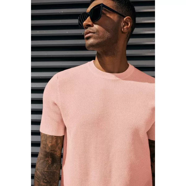 PJ PAUL JONES Men's T-Shirts Casual Knit Short Sleeve Crewneck Honeycomb Waffle Solid Knitted Pullover Tees