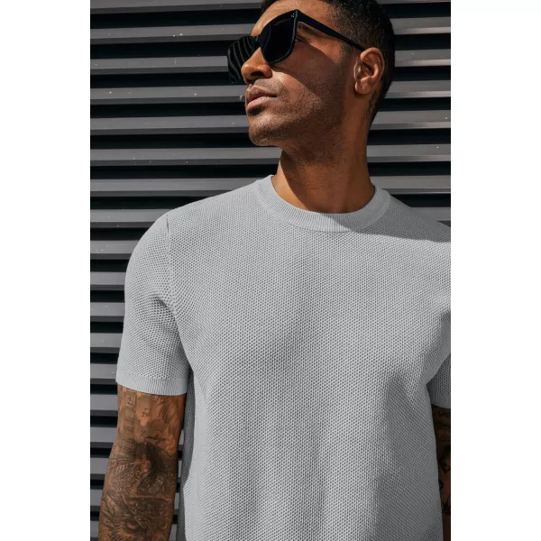 PJ PAUL JONES Men's T-Shirts Casual Knit Short Sleeve Crewneck Honeycomb Waffle Solid Knitted Pullover Tees