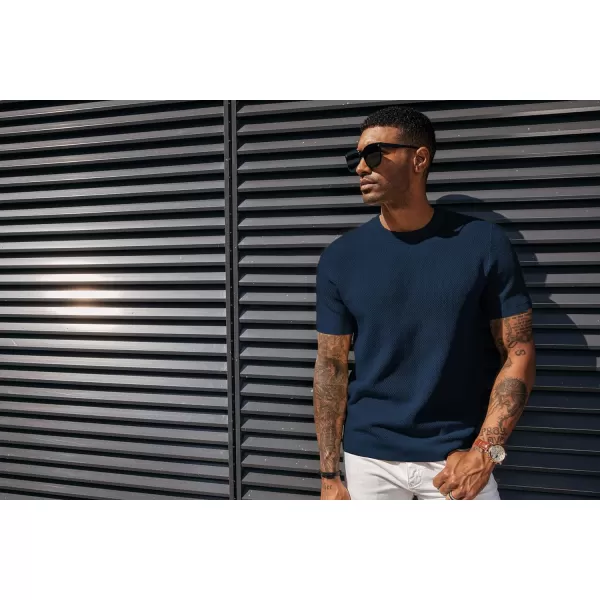 PJ PAUL JONES Men's T-Shirts Casual Knit Short Sleeve Crewneck Honeycomb Waffle Solid Knitted Pullover Tees