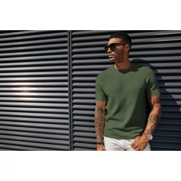 PJ PAUL JONES Men's T-Shirts Casual Knit Short Sleeve Crewneck Honeycomb Waffle Solid Knitted Pullover Tees