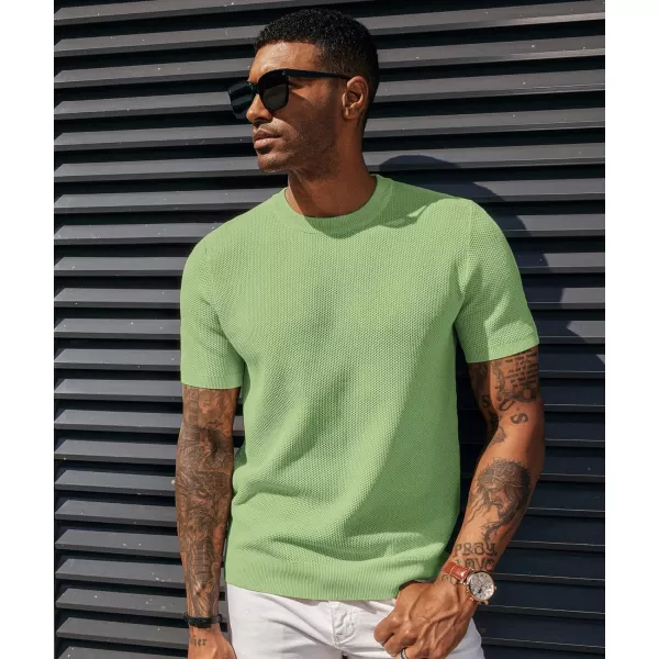 PJ PAUL JONES Men's T-Shirts Casual Knit Short Sleeve Crewneck Honeycomb Waffle Solid Knitted Pullover Tees