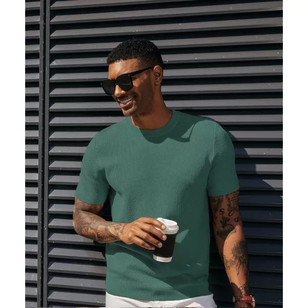 PJ PAUL JONES Men's T-Shirts Casual Knit Short Sleeve Crewneck Honeycomb Waffle Solid Knitted Pullover Tees