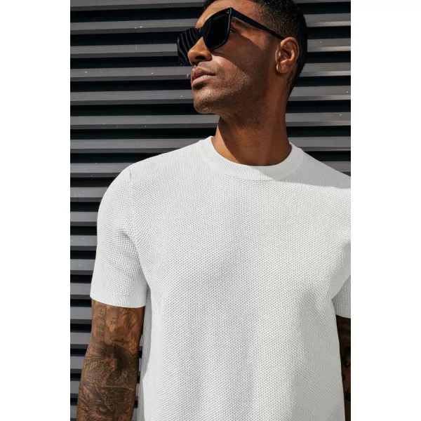 PJ PAUL JONES Men's T-Shirts Casual Knit Short Sleeve Crewneck Honeycomb Waffle Solid Knitted Pullover Tees