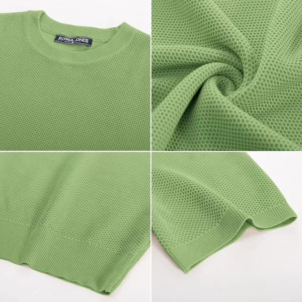 PJ PAUL JONES Men's T-Shirts Casual Knit Short Sleeve Crewneck Honeycomb Waffle Solid Knitted Pullover Tees