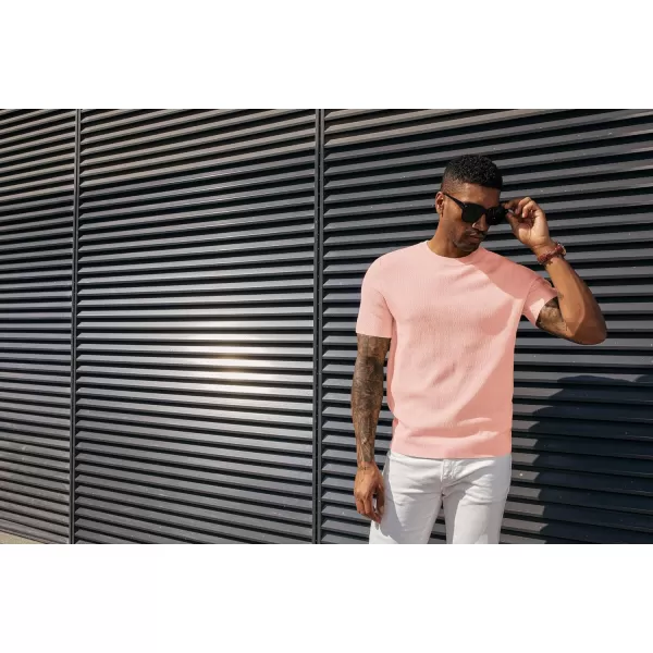 PJ PAUL JONES Men's T-Shirts Casual Knit Short Sleeve Crewneck Honeycomb Waffle Solid Knitted Pullover Tees