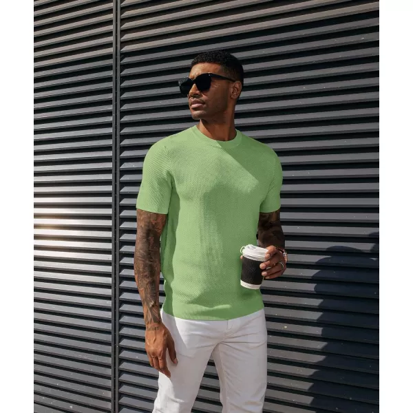 PJ PAUL JONES Men's T-Shirts Casual Knit Short Sleeve Crewneck Honeycomb Waffle Solid Knitted Pullover Tees