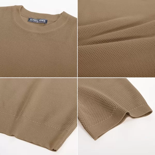 PJ PAUL JONES Men's T-Shirts Casual Knit Short Sleeve Crewneck Honeycomb Waffle Solid Knitted Pullover Tees