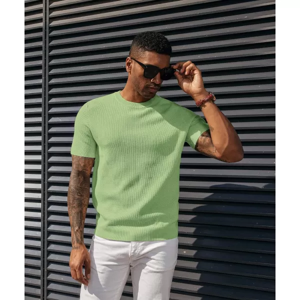 PJ PAUL JONES Men's T-Shirts Casual Knit Short Sleeve Crewneck Honeycomb Waffle Solid Knitted Pullover Tees