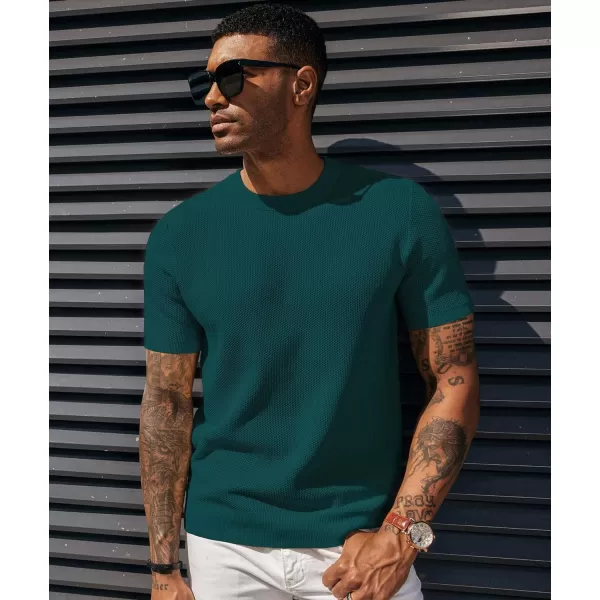 PJ PAUL JONES Men's T-Shirts Casual Knit Short Sleeve Crewneck Honeycomb Waffle Solid Knitted Pullover Tees