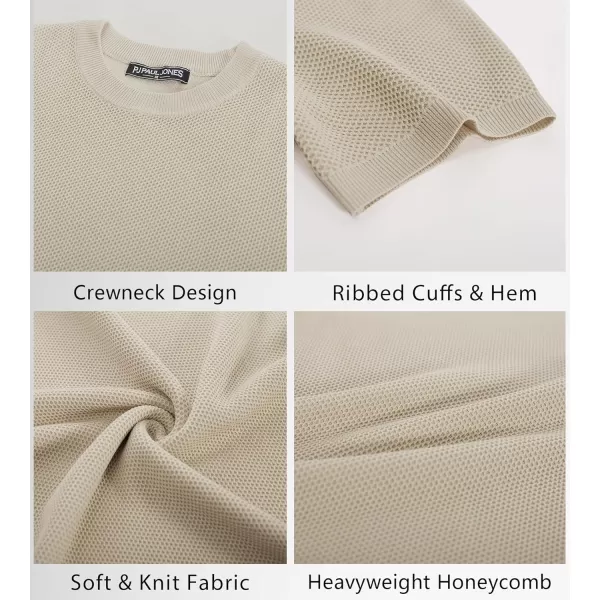 PJ PAUL JONES Men's T-Shirts Casual Knit Short Sleeve Crewneck Honeycomb Waffle Solid Knitted Pullover Tees