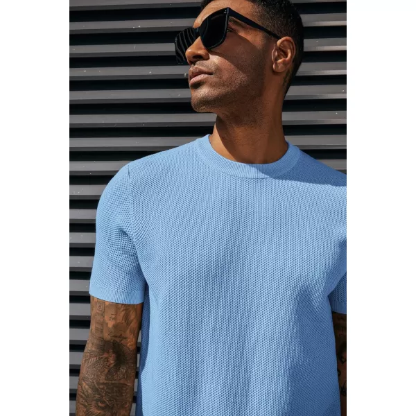 PJ PAUL JONES Men's T-Shirts Casual Knit Short Sleeve Crewneck Honeycomb Waffle Solid Knitted Pullover Tees