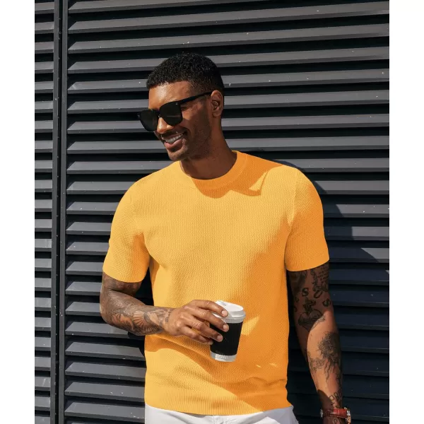 PJ PAUL JONES Men's T-Shirts Casual Knit Short Sleeve Crewneck Honeycomb Waffle Solid Knitted Pullover Tees