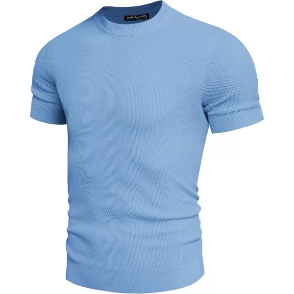PJ PAUL JONES Men's T-Shirts Casual Knit Short Sleeve Crewneck Honeycomb Waffle Solid Knitted Pullover Tees