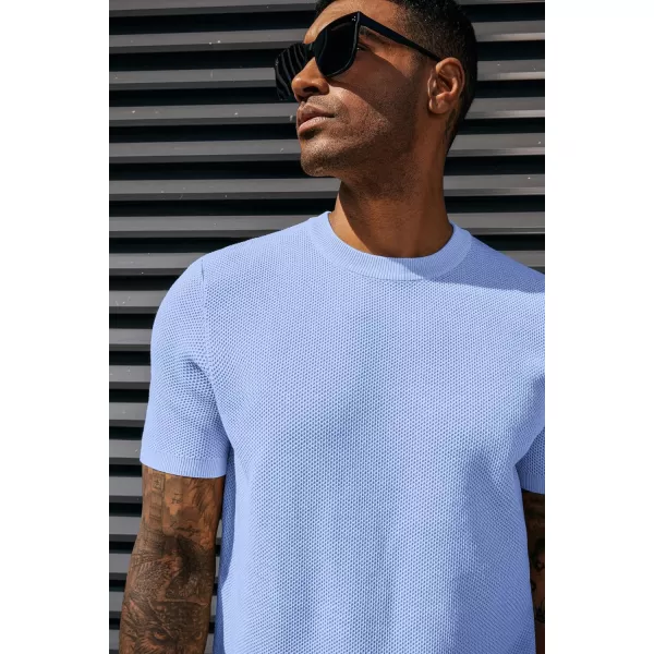 PJ PAUL JONES Men's T-Shirts Casual Knit Short Sleeve Crewneck Honeycomb Waffle Solid Knitted Pullover Tees