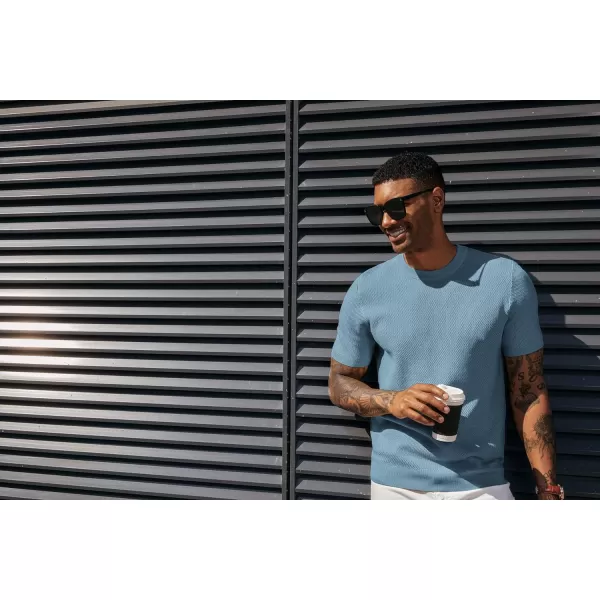 PJ PAUL JONES Men's T-Shirts Casual Knit Short Sleeve Crewneck Honeycomb Waffle Solid Knitted Pullover Tees