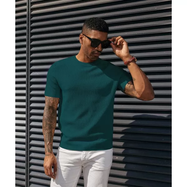 PJ PAUL JONES Men's T-Shirts Casual Knit Short Sleeve Crewneck Honeycomb Waffle Solid Knitted Pullover Tees