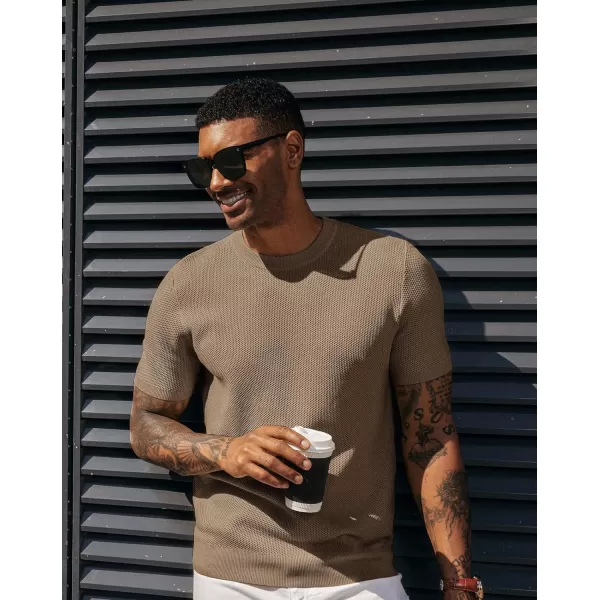 PJ PAUL JONES Men's T-Shirts Casual Knit Short Sleeve Crewneck Honeycomb Waffle Solid Knitted Pullover Tees