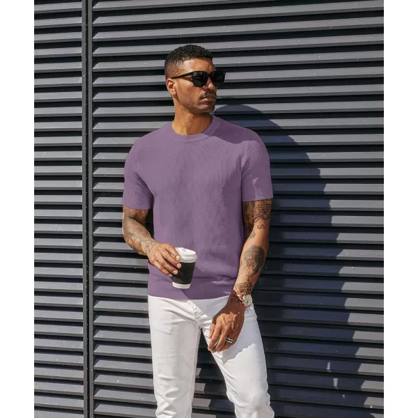 PJ PAUL JONES Men's T-Shirts Casual Knit Short Sleeve Crewneck Honeycomb Waffle Solid Knitted Pullover Tees