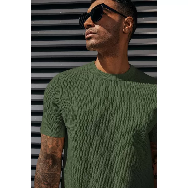 PJ PAUL JONES Men's T-Shirts Casual Knit Short Sleeve Crewneck Honeycomb Waffle Solid Knitted Pullover Tees