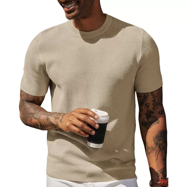 PJ PAUL JONES Men's T-Shirts Casual Knit Short Sleeve Crewneck Honeycomb Waffle Solid Knitted Pullover Tees