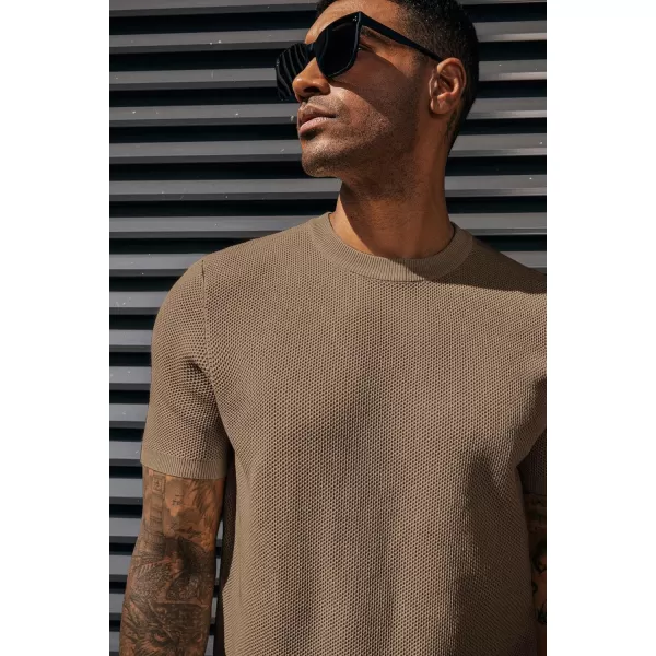 PJ PAUL JONES Men's T-Shirts Casual Knit Short Sleeve Crewneck Honeycomb Waffle Solid Knitted Pullover Tees