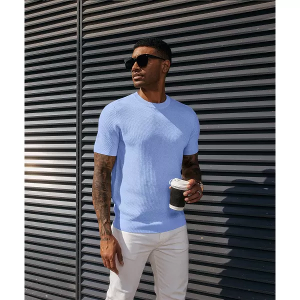 PJ PAUL JONES Men's T-Shirts Casual Knit Short Sleeve Crewneck Honeycomb Waffle Solid Knitted Pullover Tees