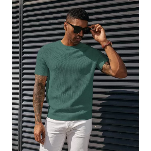 PJ PAUL JONES Men's T-Shirts Casual Knit Short Sleeve Crewneck Honeycomb Waffle Solid Knitted Pullover Tees