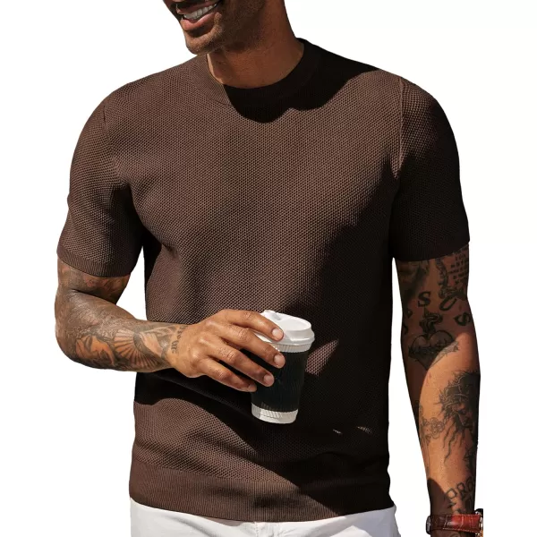 PJ PAUL JONES Men's T-Shirts Casual Knit Short Sleeve Crewneck Honeycomb Waffle Solid Knitted Pullover Tees