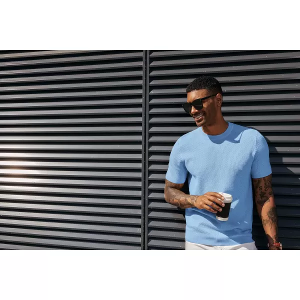 PJ PAUL JONES Men's T-Shirts Casual Knit Short Sleeve Crewneck Honeycomb Waffle Solid Knitted Pullover Tees