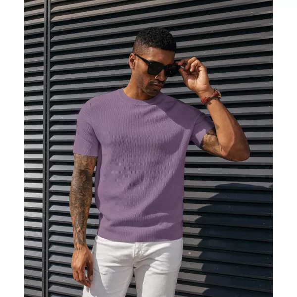PJ PAUL JONES Men's T-Shirts Casual Knit Short Sleeve Crewneck Honeycomb Waffle Solid Knitted Pullover Tees