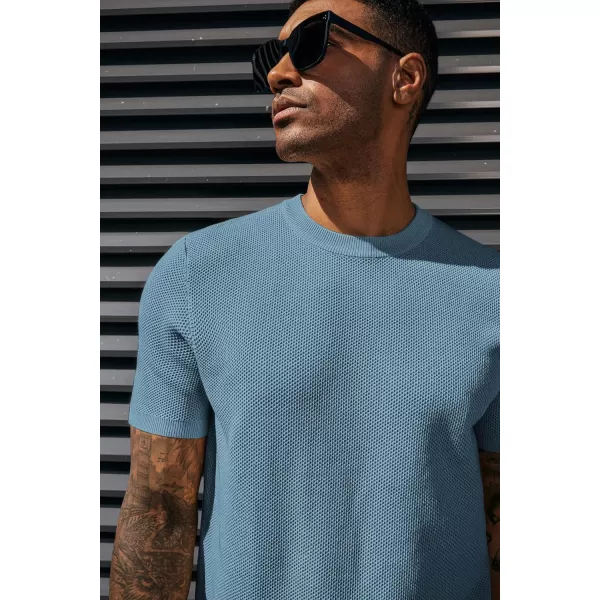 PJ PAUL JONES Men's T-Shirts Casual Knit Short Sleeve Crewneck Honeycomb Waffle Solid Knitted Pullover Tees