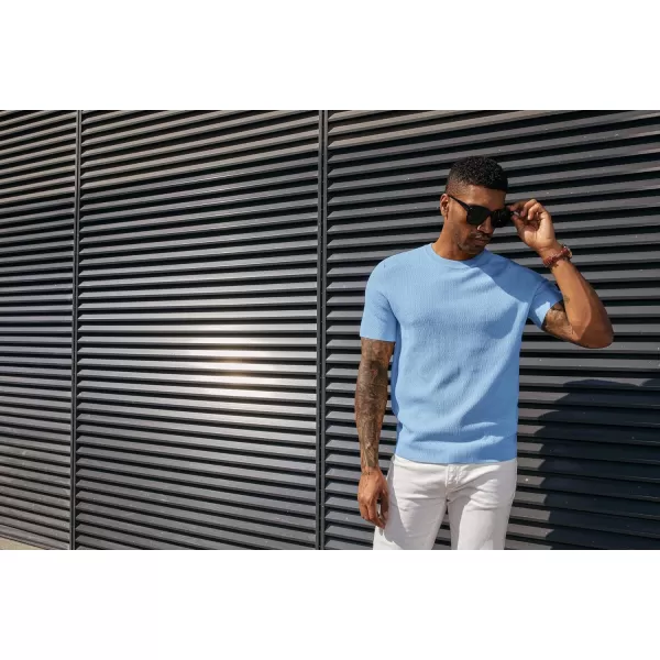 PJ PAUL JONES Men's T-Shirts Casual Knit Short Sleeve Crewneck Honeycomb Waffle Solid Knitted Pullover Tees