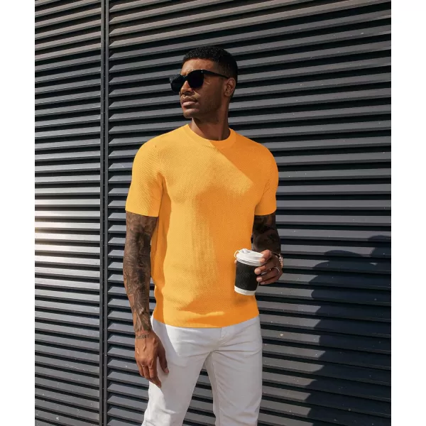 PJ PAUL JONES Men's T-Shirts Casual Knit Short Sleeve Crewneck Honeycomb Waffle Solid Knitted Pullover Tees