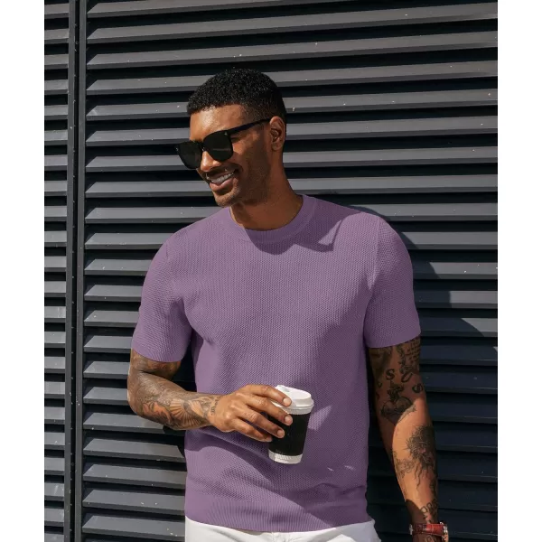 PJ PAUL JONES Men's T-Shirts Casual Knit Short Sleeve Crewneck Honeycomb Waffle Solid Knitted Pullover Tees