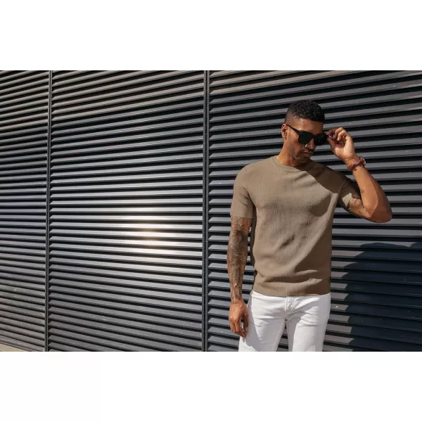 PJ PAUL JONES Men's T-Shirts Casual Knit Short Sleeve Crewneck Honeycomb Waffle Solid Knitted Pullover Tees