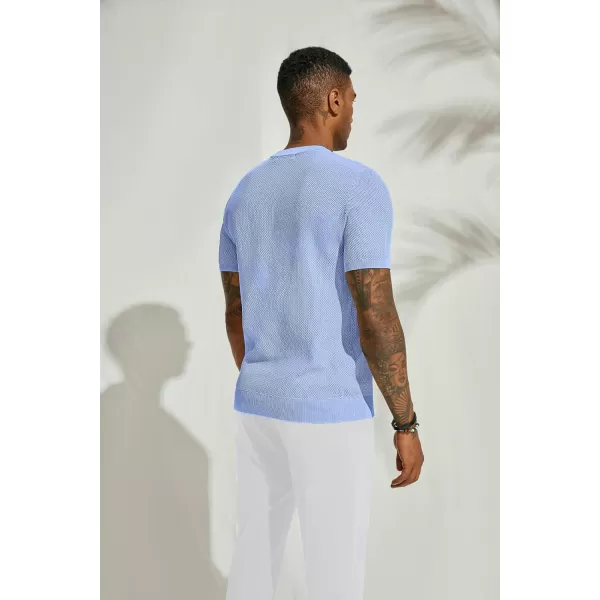 PJ PAUL JONES Men's T-Shirts Casual Knit Short Sleeve Crewneck Honeycomb Waffle Solid Knitted Pullover Tees