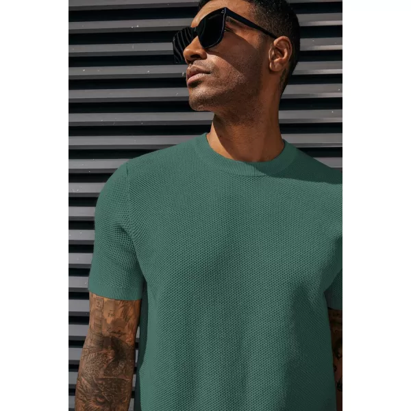 PJ PAUL JONES Men's T-Shirts Casual Knit Short Sleeve Crewneck Honeycomb Waffle Solid Knitted Pullover Tees