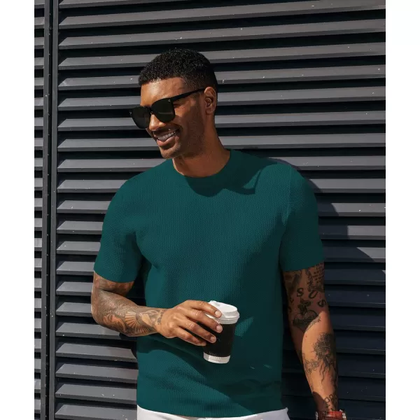 PJ PAUL JONES Men's T-Shirts Casual Knit Short Sleeve Crewneck Honeycomb Waffle Solid Knitted Pullover Tees