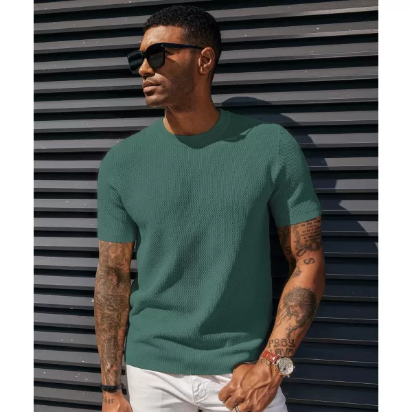 PJ PAUL JONES Men's T-Shirts Casual Knit Short Sleeve Crewneck Honeycomb Waffle Solid Knitted Pullover Tees