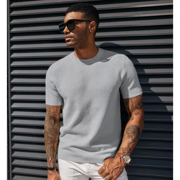 PJ PAUL JONES Men's T-Shirts Casual Knit Short Sleeve Crewneck Honeycomb Waffle Solid Knitted Pullover Tees