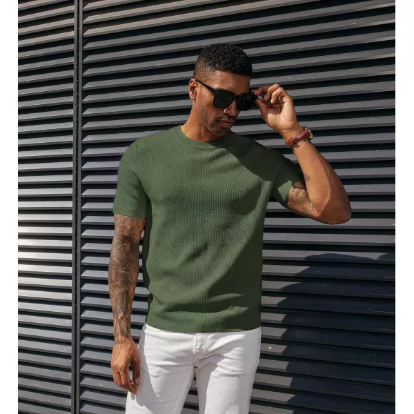 PJ PAUL JONES Men's T-Shirts Casual Knit Short Sleeve Crewneck Honeycomb Waffle Solid Knitted Pullover Tees