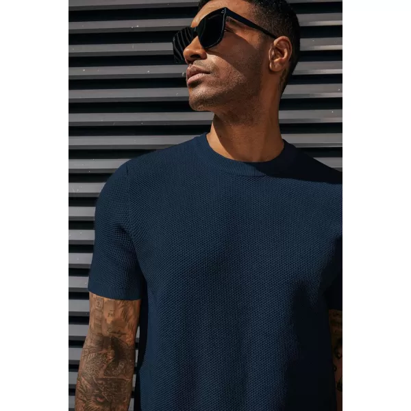 PJ PAUL JONES Men's T-Shirts Casual Knit Short Sleeve Crewneck Honeycomb Waffle Solid Knitted Pullover Tees
