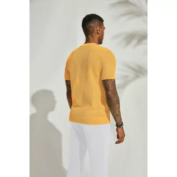 PJ PAUL JONES Men's T-Shirts Casual Knit Short Sleeve Crewneck Honeycomb Waffle Solid Knitted Pullover Tees