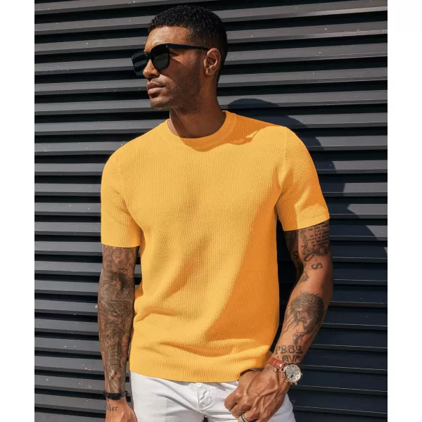 PJ PAUL JONES Men's T-Shirts Casual Knit Short Sleeve Crewneck Honeycomb Waffle Solid Knitted Pullover Tees