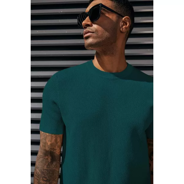 PJ PAUL JONES Men's T-Shirts Casual Knit Short Sleeve Crewneck Honeycomb Waffle Solid Knitted Pullover Tees