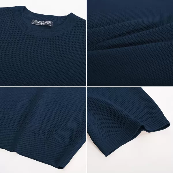 PJ PAUL JONES Men's T-Shirts Casual Knit Short Sleeve Crewneck Honeycomb Waffle Solid Knitted Pullover Tees