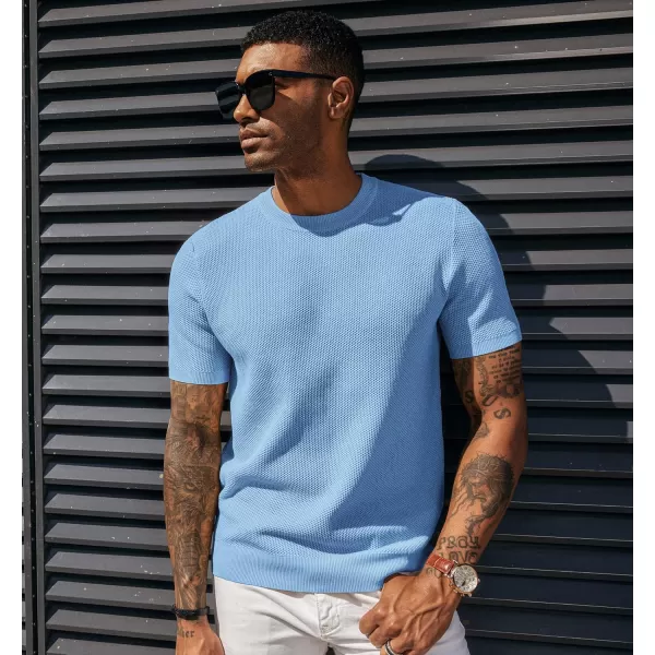 PJ PAUL JONES Men's T-Shirts Casual Knit Short Sleeve Crewneck Honeycomb Waffle Solid Knitted Pullover Tees