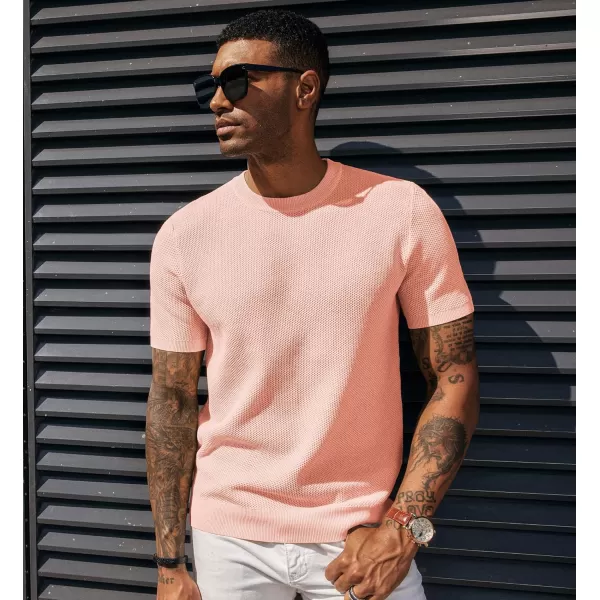 PJ PAUL JONES Men's T-Shirts Casual Knit Short Sleeve Crewneck Honeycomb Waffle Solid Knitted Pullover Tees
