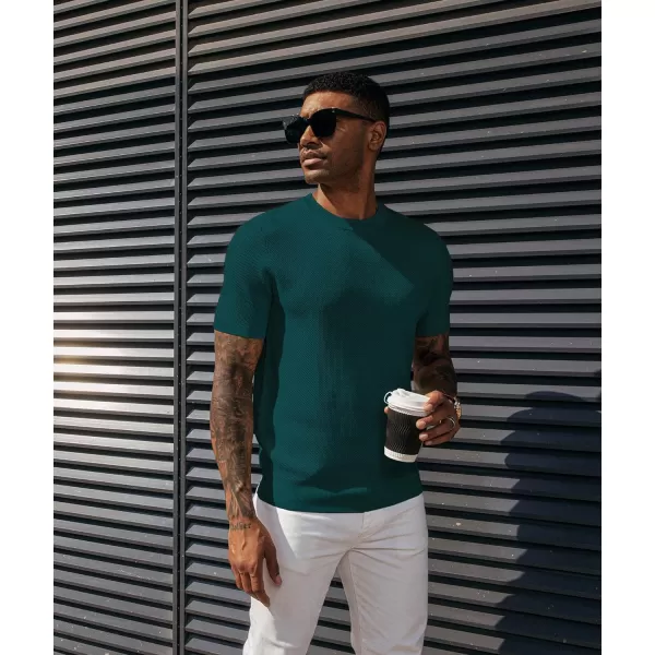 PJ PAUL JONES Men's T-Shirts Casual Knit Short Sleeve Crewneck Honeycomb Waffle Solid Knitted Pullover Tees