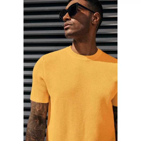 PJ PAUL JONES Men's T-Shirts Casual Knit Short Sleeve Crewneck Honeycomb Waffle Solid Knitted Pullover Tees